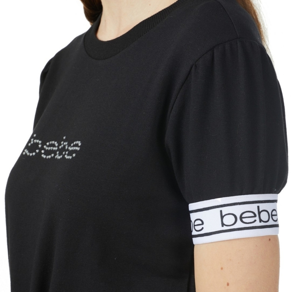 Bebe 2PC Logo Tape set Top and Jogger Bottoms Black White Small - Picture 2 of 7